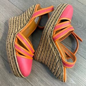 Womens Lanvin Paris Leather Espadrille‎ High Wedge Sandals Size 40 US 8.5